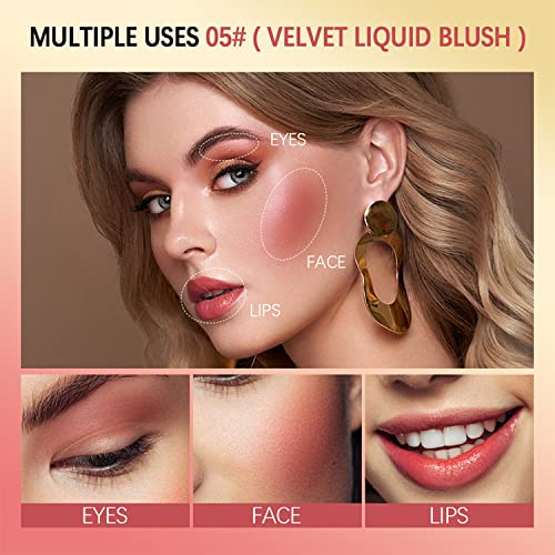 Melemando 5 Color Velvet Liquid Blush, Soft Cream Face Blush For Cheek, Eye, Lips, Soft Cream, Weightless, Breathable, Natural-Looking Liquid Blush Stick.(05) #TOP4