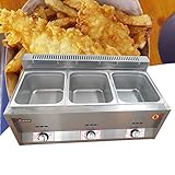 LPG Gas Deep Fryer 3 Burners Commercial Countertop Deep Gas Fryer Natural Gas Food Warmer Stainless
