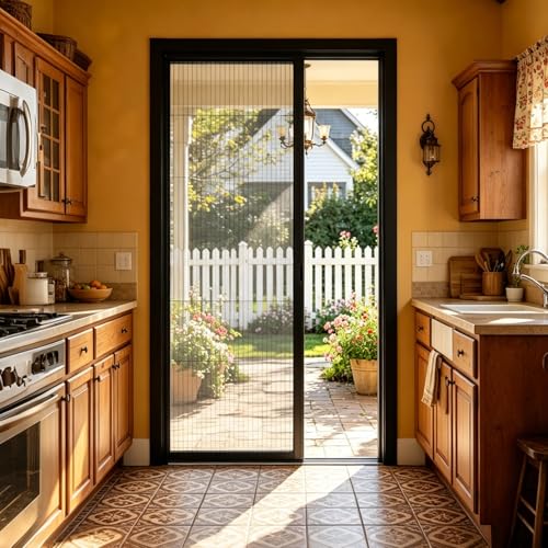 Image of Retractable Screen Door 50x67 in Heavy-Duty Aluminum Frame, No-Drilling Sliding Screen Door for Single French Patio Doors, Invisible Folding Design, Easy Install for Interior & Exterior Use Black