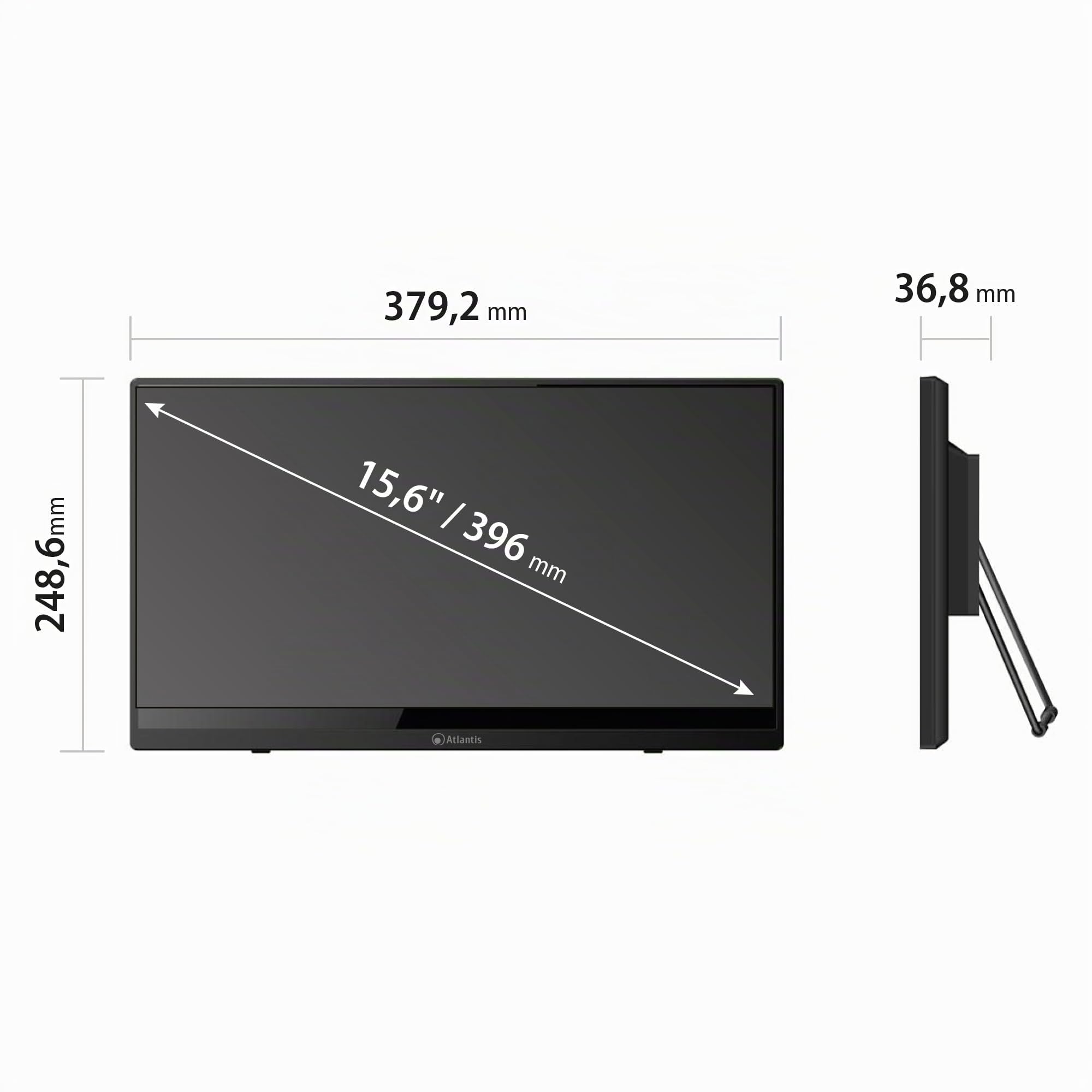 Atlantis Monitor Touch 16 pollici Full HD a 10 tocchi, inclinabile | FHD 1920x1080, HDMI/VGA, inclinazione 15°-50°, vetro protettivo 7H, contrasto 800:1, VESA 75, cod. A05-T16A-VHM