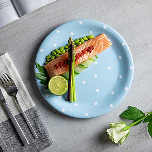 City To Cottage Handmade Light Sky Blue And White Pottery Polka Dot Glazed 10Inch/25.5Cm Flat Dinner Plate | Ceramic Unique Dinnerware, Housewarming Gift #TOP2