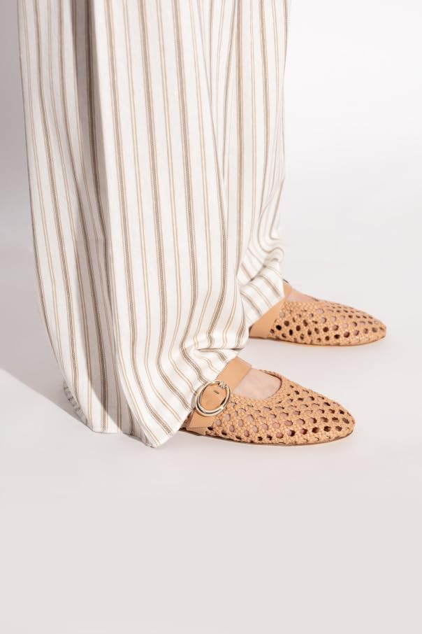 OMLISHZTY Women's Woven Ballet Flats with Gold Buckle Strap - Round Toe Versatile Slip-Ons for Dressy & Casual Occasions4