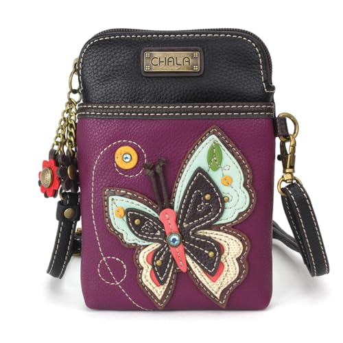 Image of CHALA Garden Animal Collection Cell Phone Crossbody Purse-Women PU Leather /Canvas Multicolor Handbag with Adjustable Strap