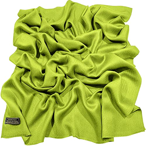 CJ Apparel Lime Green Solid Color Fringe Design Nepalese Shawl Seconds Scarf Wrap Stole Throw Head Wrap Pashmina Hand Made in Nepal New2