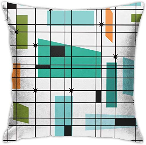 DZGlobal Mid Century Pillow Covers 18 x 18 Set of 4 Midcentury Modern Throw Pillow Cover Teal Grid Pillowcase Atomic Stars Bursts Orange Pillow Cases Home Decor Cushion Covers - Image 3