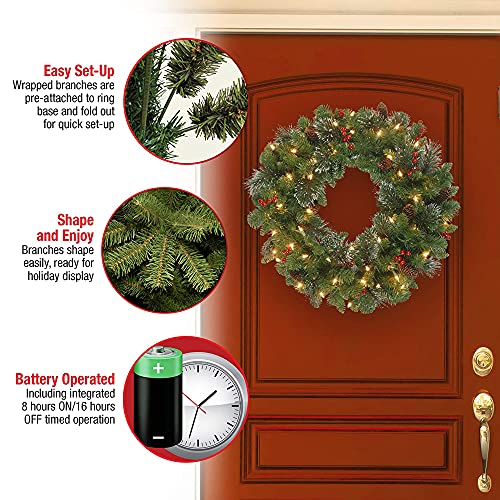 image for National Tree Company Pre-Lit Artificial Christmas Wreath, Green, Cres
