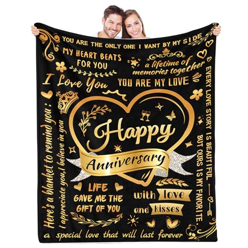 Wazzio Anniversary Blanket Gifts, Gifts for Wife from Husband, to My Wife Present, Wedding Anniversary Romantic Gifts for Mothers Day, Healing Thoughts Blanket Presents for Her, 60"x80"