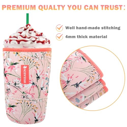 Image of WK IEASON Reusable Iced Coffee Cup Sleeve for Cold Beverages Universal Ice Coffee Sleeve Neoprene Iced Cup Sleeves Cooler Cover 16-32OZ for Cold Drinks, McDonalds, Dunkin Donuts, More (Flower Pink)