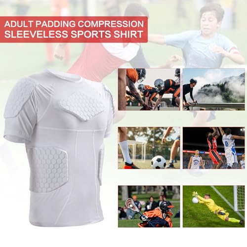 image for Zicac Men's Padded Compression Shirt 6 Pads Football Rib Protectors Ch
