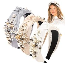 عصابات Ivyu للنساء عصابات الرأس - عقال لؤلؤي معقود Diademas Para Mujer De Moda إكسسوارات الشعر عصابات الشعر للفتيات لا زلة أزياء لطيف أعلى عقدة عقال هدية للنساء أبيض رمادي بيج