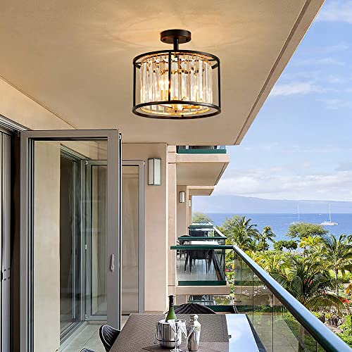 AGV LIGHTING CL005BB K9 Crystal Semi Flush Mount Ceiling Light Fixture, Modern Design, E12 Base 3-Lights, D13 x H15, Shinny Gold & Matte Black Finish Metal Frame by AGV LIGHTING - Used condition - Image 5