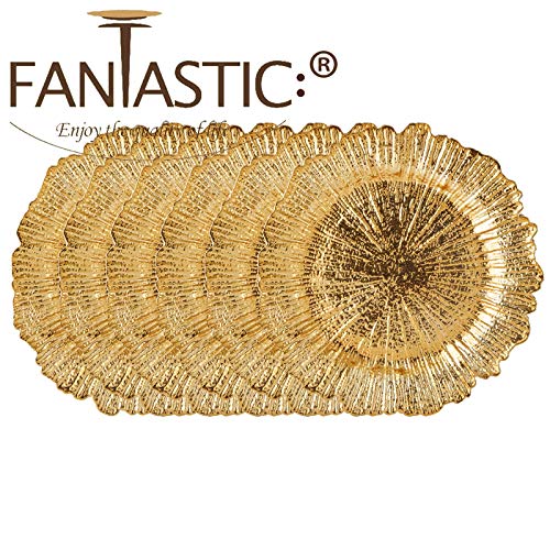 FANTASTIC :) Round 13 Inch Plastic Charger Plates with Eletroplating Finish (6, Reef Gold)
