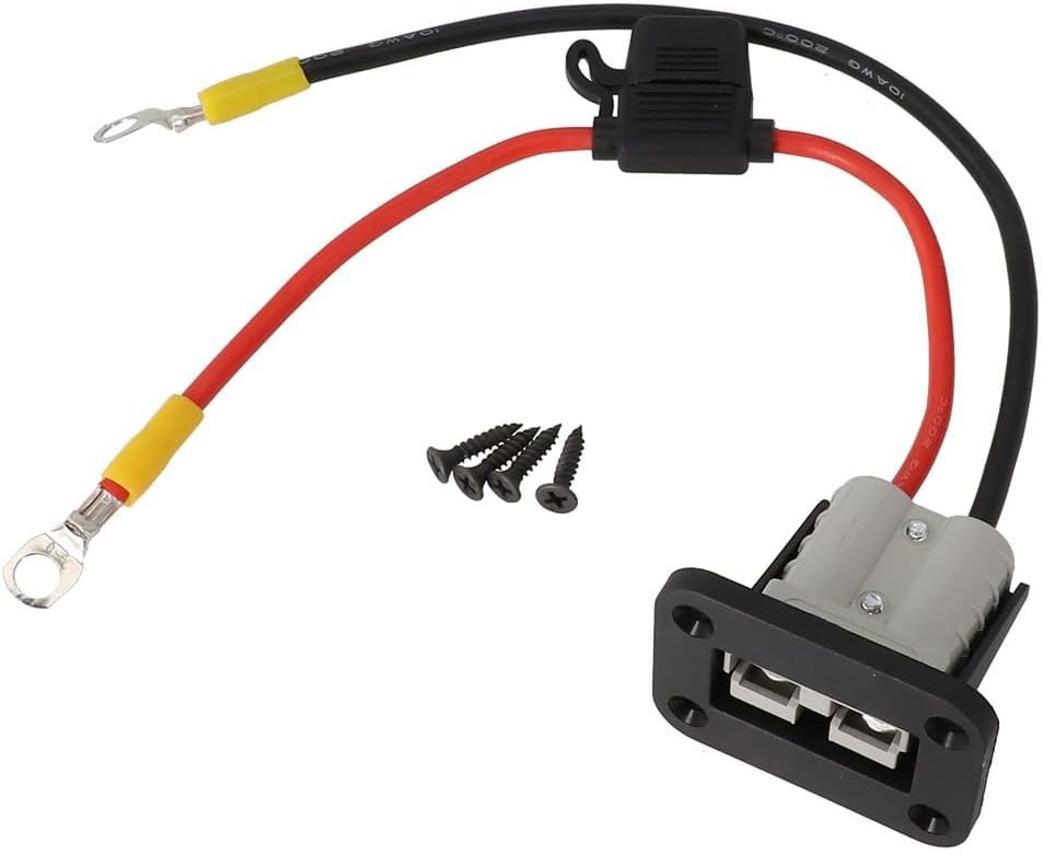 10AWG 50Amp DC Cable Set with Dual M8 Ring Terminals Red Black Sheathing and Mounting Bracket for Off Grid Power Installations