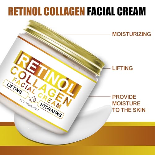 Grospe Retinol Collagen Cream, Lift and Firm Skin, Fade Fine Lines, Men's and Women's Day and Night Face Anti-Wrinkle Moisturizer Cream,Suitable for All Skin Types,2.46 OZ