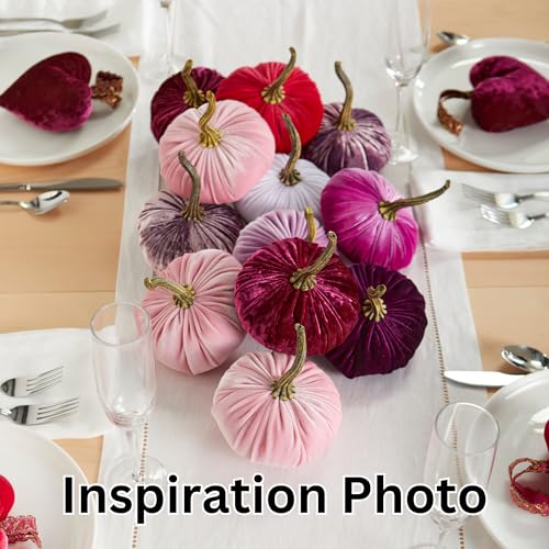 Set of 4 Small Velvet Pumpkins, pink pumpkin decor, our little pumpkin baby girl, office decor for her, elegant gift set basket for mom, autumn wedding centerpiece (Pink, Magenta, White, Hot Pink) - Thumbnail 3