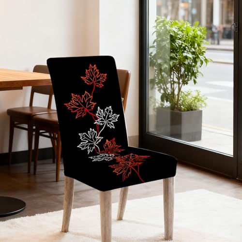 Image of Nuxovilar 6PCS Maple Leaf Black Background Stretch Chair Covers | Stretch Slipcover Autumn Protector Maple Leaf Wrap Seat Guard Dining Room Theme Kitchen Cafe (Autumn Maple)