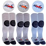 CiuchCiuch Krabbelstrumpfhosen 3er-Pack – Drei Stück – Dreifacher ABS – Rutschfestes Material – Für Kinder – Babys – Mädchen – Jungen - 75% Baumwolle - Jungen Lokomotive, Größe 74-80