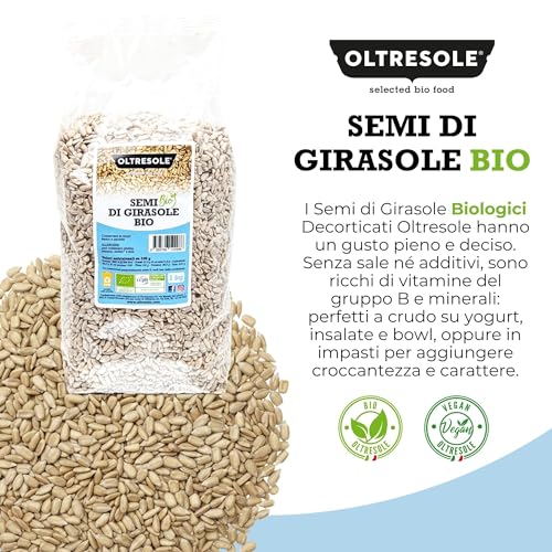 Oltresole, Graines de tournesol décortiquées biologiques 1 Kg, Graines oléagineuses biologiques crues, décortiquées, NON GRILLÉES ET NON SALÉES, riches en fibres et en nutriments – vue 5