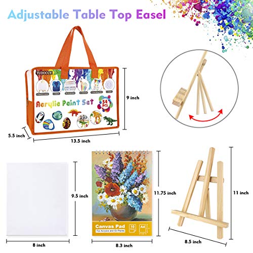 Kids Paint Set 55pcs Acrylic Paint Set with Rock Painting Set & Dinosaur Painting Kit for Kids Crafts & Kids Arts Set, Include 24 Washable Paints Tabletop Easel Art Smock Paint Brushes Painting Canvas