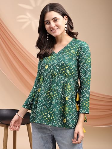 Image of Youthnic Women's Poly Rayon Printed Alia Cut Peplum Top | Top for Office | Women's Tunics | Short Kurti Women| Regular Fit