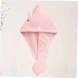 فوطة تجفيف شعر مريحة للرأس ملفوفة بنمط تربون مصنوعة من القطيفة المرجانية على شكل ارنب لطيف بابزيم لتنشيف الشعر المجعد الطويل ال سم يك الرطب بسرعة بونيه مايكروفايبر فائق الامتصاص بينك مقاس واحد