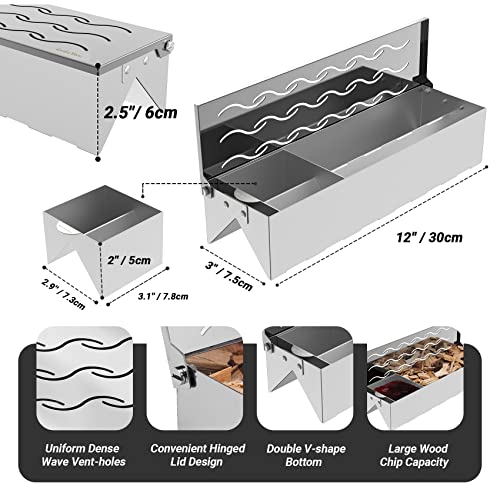 Onlyfire Smoker Box, Räucherbox mit Trog, VV-Form Smokebox, Räucherbox Gasgrill für Kohlegrill, Holzkohlegrills & Kugelgrill, Räuchern Zubehör, 30 x 7,5 x 6 cm
