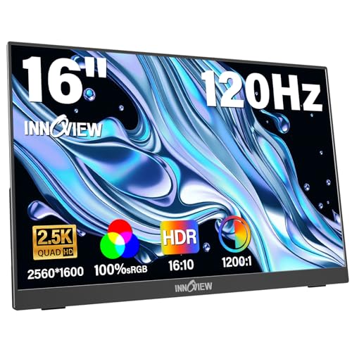 InnoView 16" Portable Monitor 120Hz 2.5K QHD 2160x1600 100% sRGB