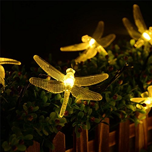 LEDMOMO Solar String Lights Dragonfly Fairy Lights Waterproof LED Hanging Lamp Decoration for Fence Christmas Trees Outdoor Garden Patio(Warm White)