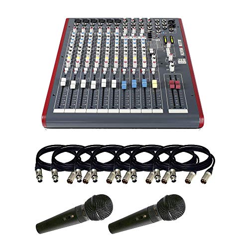 Allen & Heath ZED-12FX – 12-Channel Recording Mixer with USB Connection and Effects + (8) XLR Cables 15FT and (2) Wired Microphones