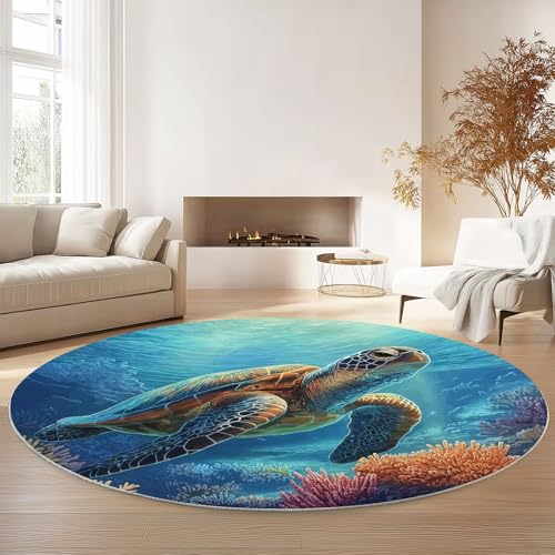 Tapis navigation style rond bleu doux carpette ocean 120cm - 7