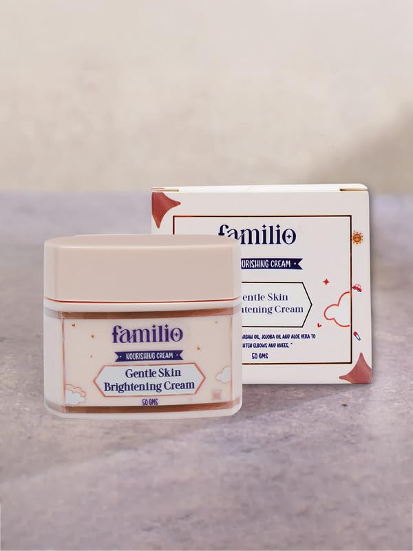 Image of Familio Gentle Skin Brightening Cream for Kids | Natural Nourishing Moisturizer with Argan Oil, Jojoba Oil & Aloe Vera | 24-Hr Hydration | Safe for All Age Groups | Paraben & Sulfate-Free | 50 g (Pack of 2)