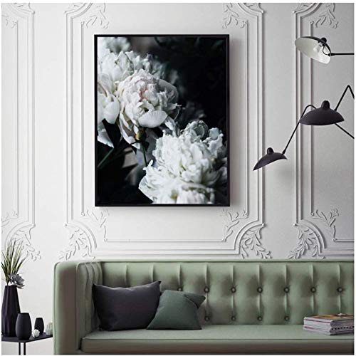 Affiche de fleur pivoine noir et blanc 50x70cm pour salon