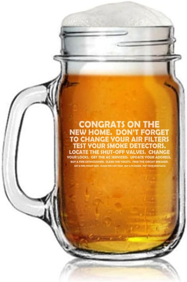 MIP 16oz Mason Jar Glass w/Handle New Home Checklist Funny New Homeowner