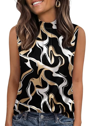 Image of Funlingo Women's Silk Satin Tank Tops Mock Neck Camisole Dressy Sleeveless Blouse Business Casual Pleated Summer Shirts 2026