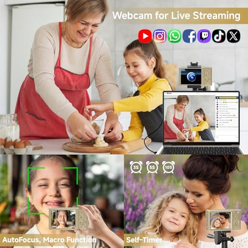 Digital Camera, 2026 FHD 4K Autofocus Digital Camera with 64GB SD Card 16X Digital Zoom, Gold Cameras for Photography Portable Compact Point and Shoot Camera for Teens Adult Kids Gift by SMARTKLIK - Image 6