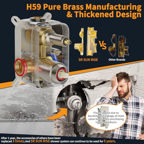 image for SR SUN RISE Shower Faucet Set Bathroom Square Rain Shower Head with Ha