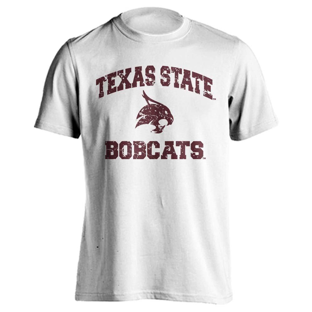 Sport Your Gear Texas State Bobcats Retro Distressed Vintage Short Sleeve T-Shirt (White, L)