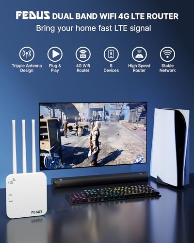Image of FEDUS 4G Router Mobile Sim Based with 5dbi Triple Antenna 150 Mbps Speed Plug and Play Unlocked Wi-Fi Router with SIM Card Slot No Configuration Required Support All 4G Sim Card, NVR, DVR, WiFi Camera