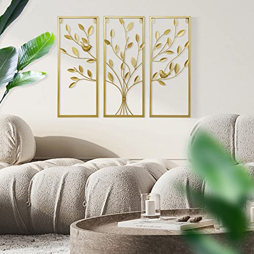 Ainydie Kreative Baum Blätter Wandkunst Wanddeko, Moderner Luxus Ornament Wandbehang Wanddekoration, Dekor für Wohnzimmer Hotel Hintergrund Wandverzierungen,27x22inch Cover