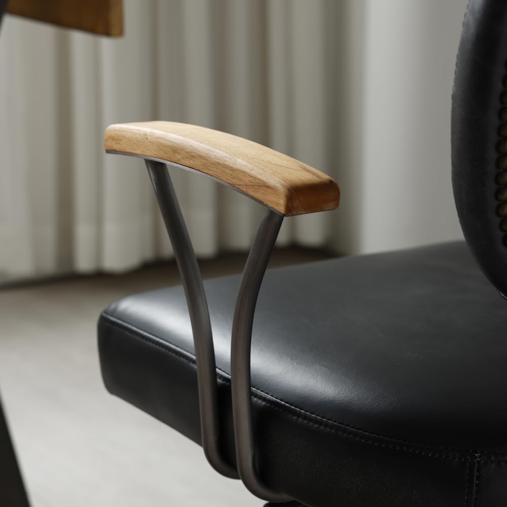 I0I&I0I Sedia da ufficio ergonomica in pelle, regolabile in altezza, girevole, con ruote e braccioli in rovere, per casa e ufficio