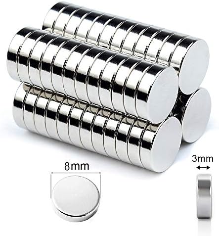 UTOMAG Refrigerator Magnets Premium Brushed Nickel Fridge Magnets, DIY Small Multi-Use Round Magnets for Science, Crafts, Office, Whiteboard, Map (8x3mm - 50 PCS)