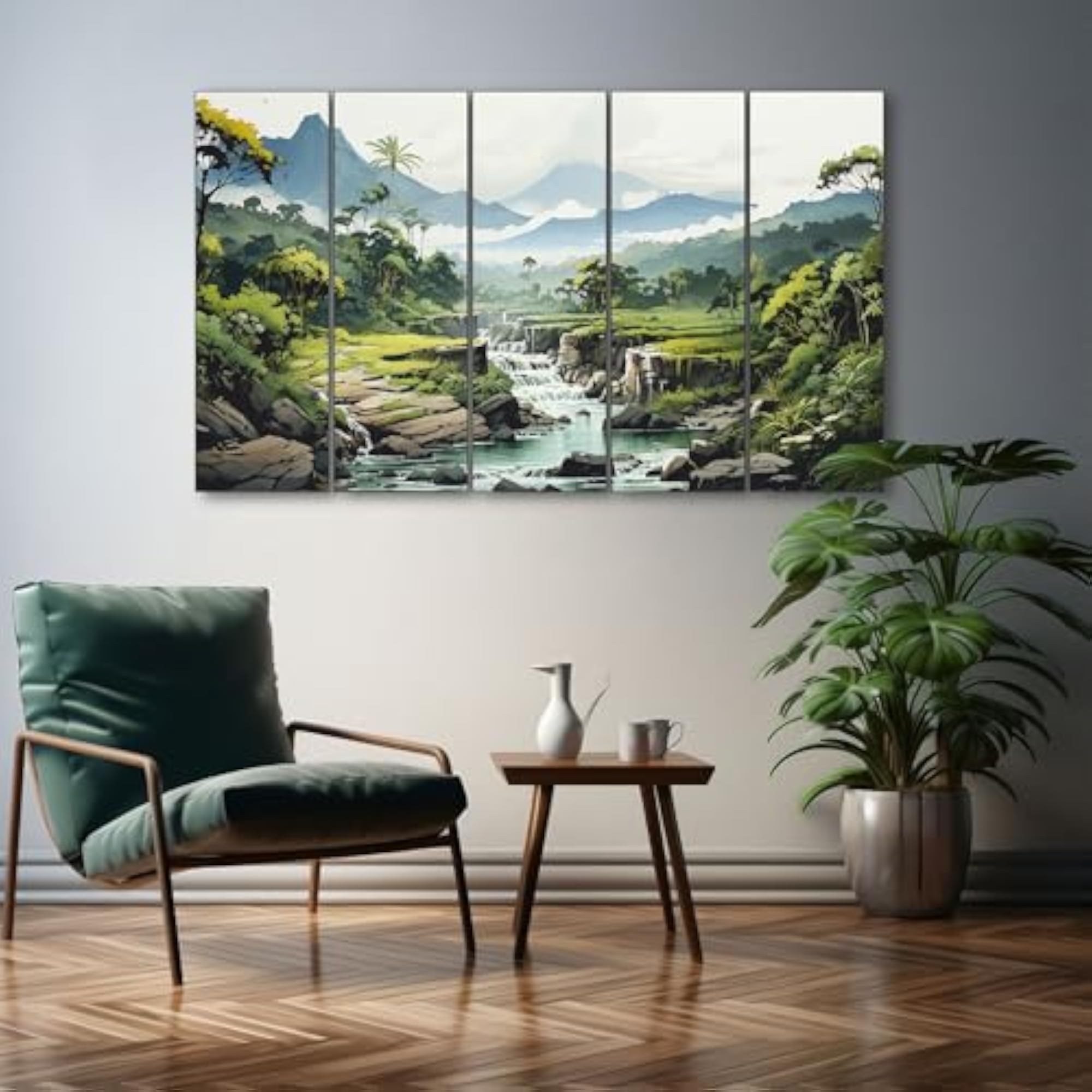 Landscape Mountains Sea Painting with Frame, Big Size
