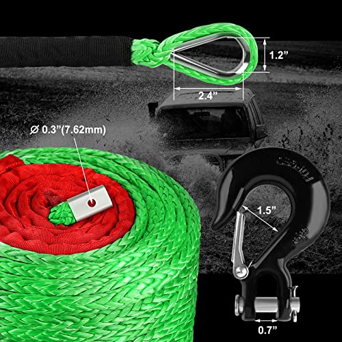 Stegodon 3/8" X 100Ft Synthetic Winch Rope 23,809Lbs Dyneema Winch Cable Line With Hook And Sleeve Protection Car Tow Recovery Cable For 4Wd Off Road Vehicle Truck Suv Jeep(Green) #TOP4