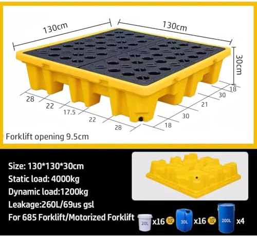 Heavy Duty Spill Containment Pallet, Leak-Proof Polyethylene Spill Control Platform, Non-Slip & Stackable Design for Industrial Warehouse, 50 x 36 x 10 cm