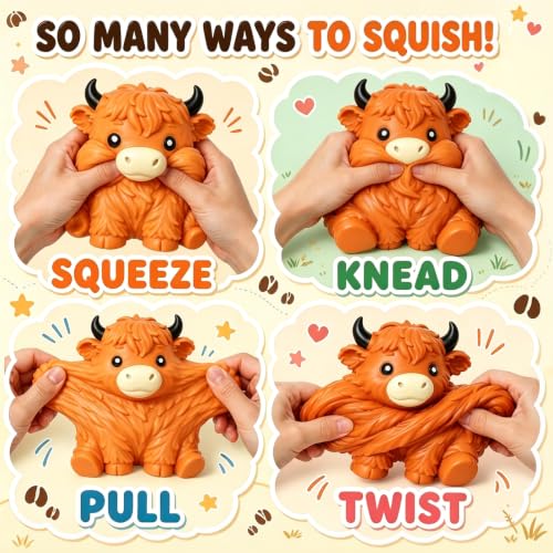 2PCS Giant Highland Cow Squishy Fidget Toys, Cute Sensory Squeeze Toys by axnbffc - Used condition - Image 3