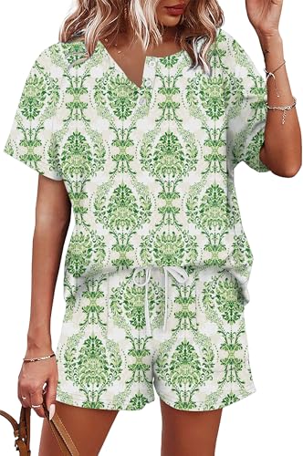 Image of WIHOLL Two Piece Outfits for Women Lounge Sets Button Down Top and Shorts Set Sweatsuits with Pockets