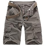 sans ceinture WSLCN Homme Shorts en Coton Rétro Baggy Cargo Bermudas Casual Sport Outdoor Combat Pantacourt (sans Ceinture) Gris Clair (Taille 31