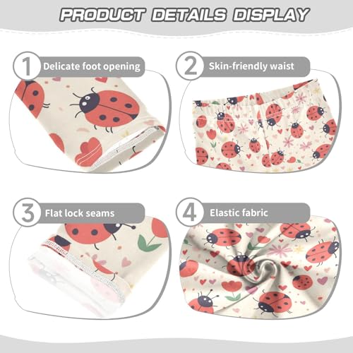 Wusikd Cute Ladybugs Hearts Girls' Leggings Toddler Doodles Flowers Leaves Kids Yoga Pants Dance Active Tights 4T3