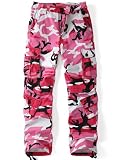 AKARMY Womens Cargo Pants with Pockets Outdoor Casual Ripstop Camo Military Combat Construction Work Pants, 2083 Pink Camo, 12