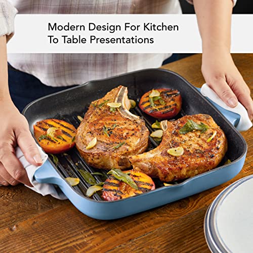 Image of KitchenAid Enameled Cast Iron Square Grill and Roasting Pan, 11 Inch - Blue Velvet